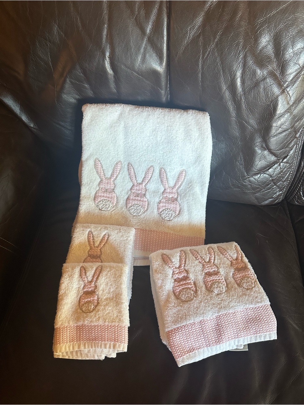 Pink Bunny Embroidered Towel Set -